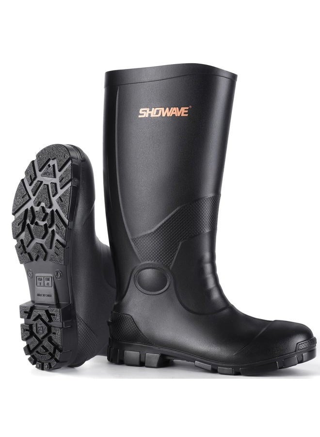 Showave Steel Toe Rubber Work Boots for Men Waterproof Durable Concrete Boots for Hunting Manufacturing Construction, Soft Toe-black, 13 - Image 1