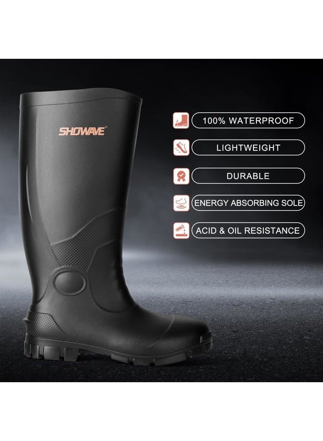 Showave Steel Toe Rubber Work Boots for Men Waterproof Durable Concrete Boots for Hunting Manufacturing Construction, Soft Toe-black, 13 - Image 4