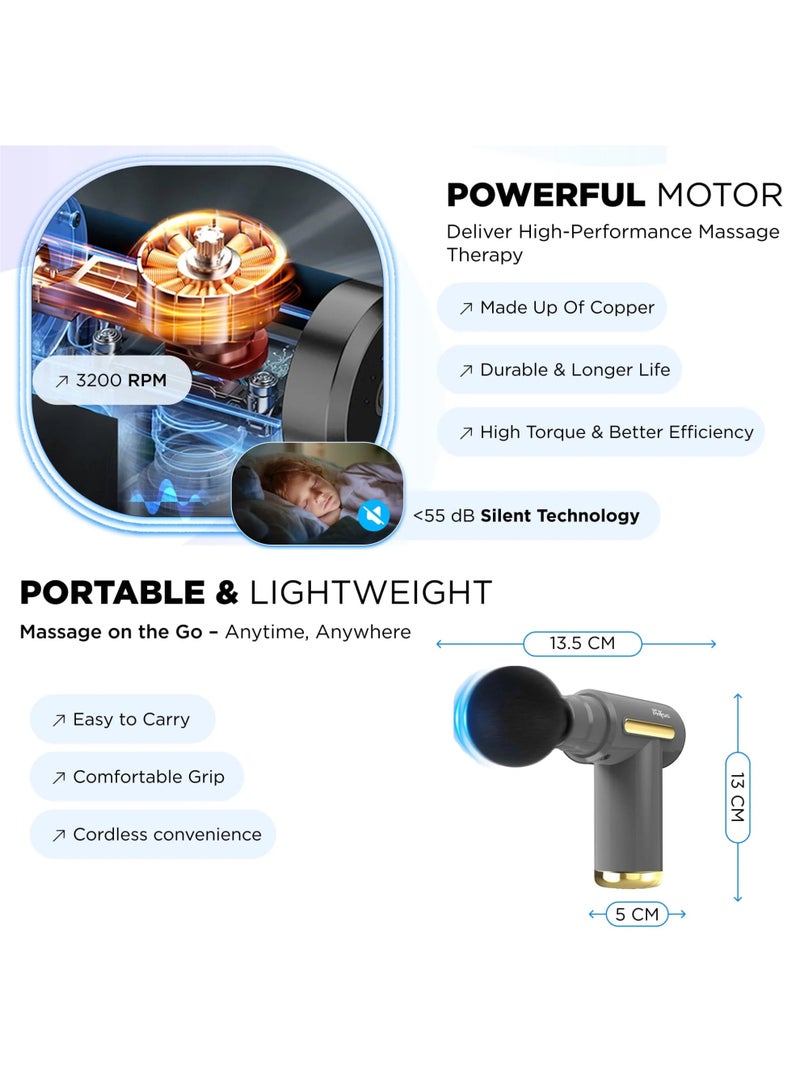 دكتور فيزيو جهاز تدليك دكتور فيزيو يو إس إيه فايب جرافيت 1038 لتخفيف آلام العضلات، جهاز تدليك عميق للأنسجة، محمول وقابل لإعادة الشحن مع 4 رؤوس و6 سرعات للرجال والنساء - Image 4