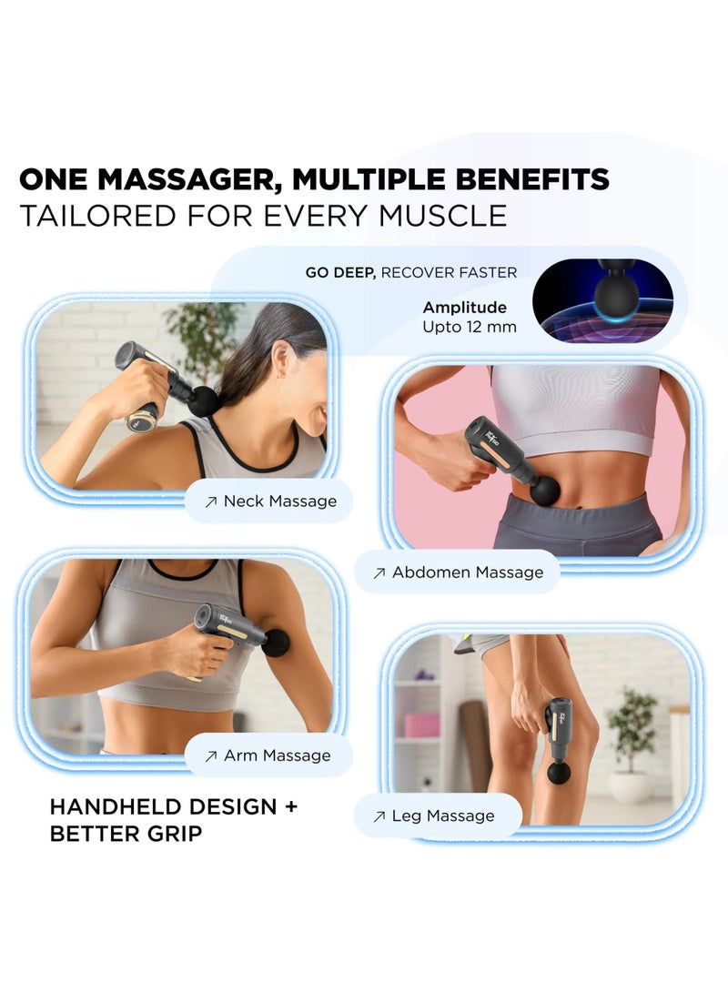 دكتور فيزيو جهاز تدليك دكتور فيزيو يو إس إيه فايب جرافيت 1038 لتخفيف آلام العضلات، جهاز تدليك عميق للأنسجة، محمول وقابل لإعادة الشحن مع 4 رؤوس و6 سرعات للرجال والنساء - Image 3