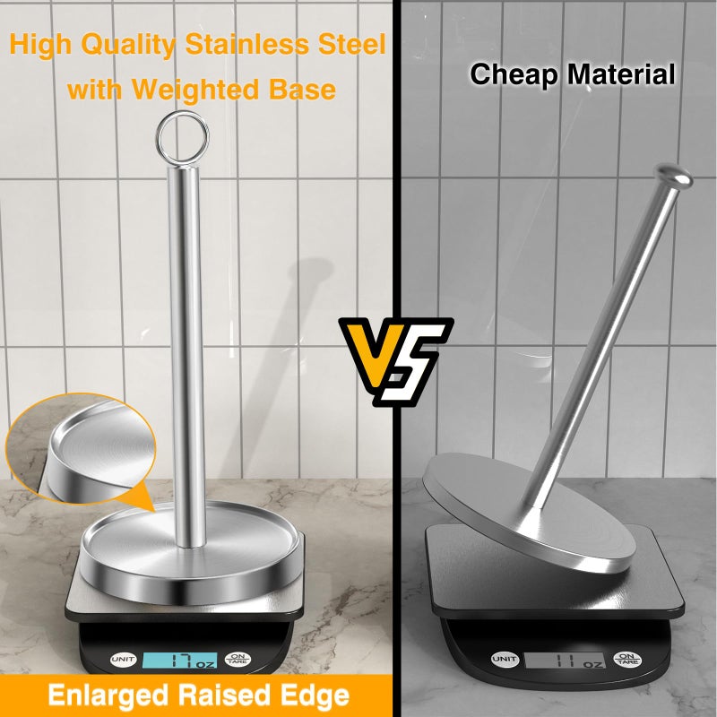 PAROTO Paper Towel Holder Countertop, Stainless Steel, Weighted Base, Paper Towel Stand Holder for Kitchen Bathroom Farmhouse Essentials Decor Accessories, Silver - Image 3