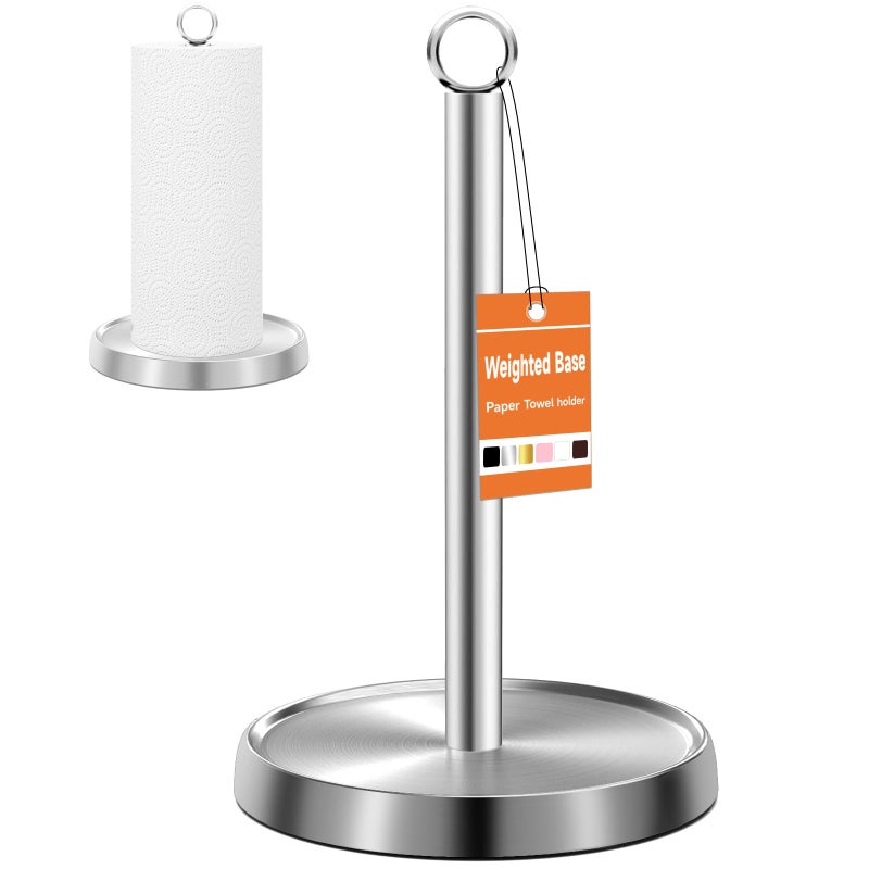 PAROTO Paper Towel Holder Countertop, Stainless Steel, Weighted Base, Paper Towel Stand Holder for Kitchen Bathroom Farmhouse Essentials Decor Accessories, Silver - Image 1
