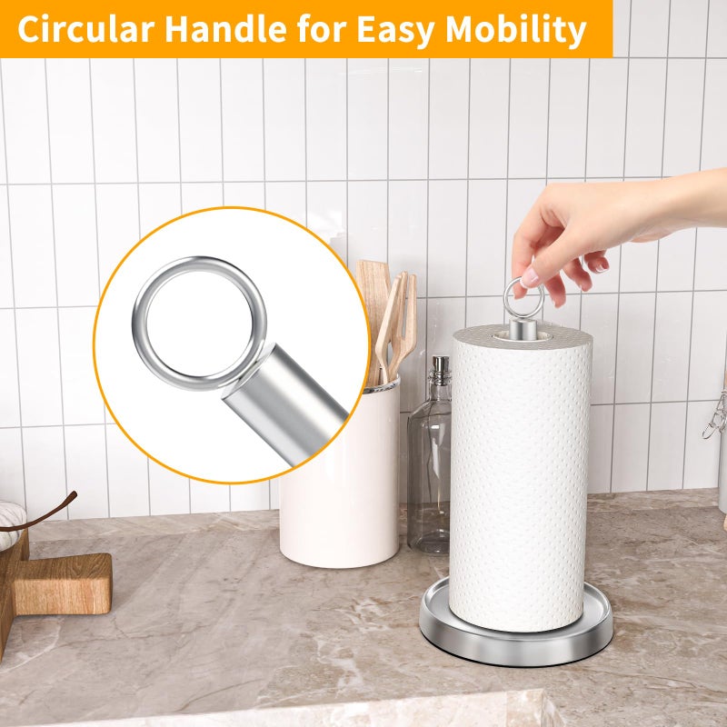 PAROTO Paper Towel Holder Countertop, Stainless Steel, Weighted Base, Paper Towel Stand Holder for Kitchen Bathroom Farmhouse Essentials Decor Accessories, Silver - Image 2