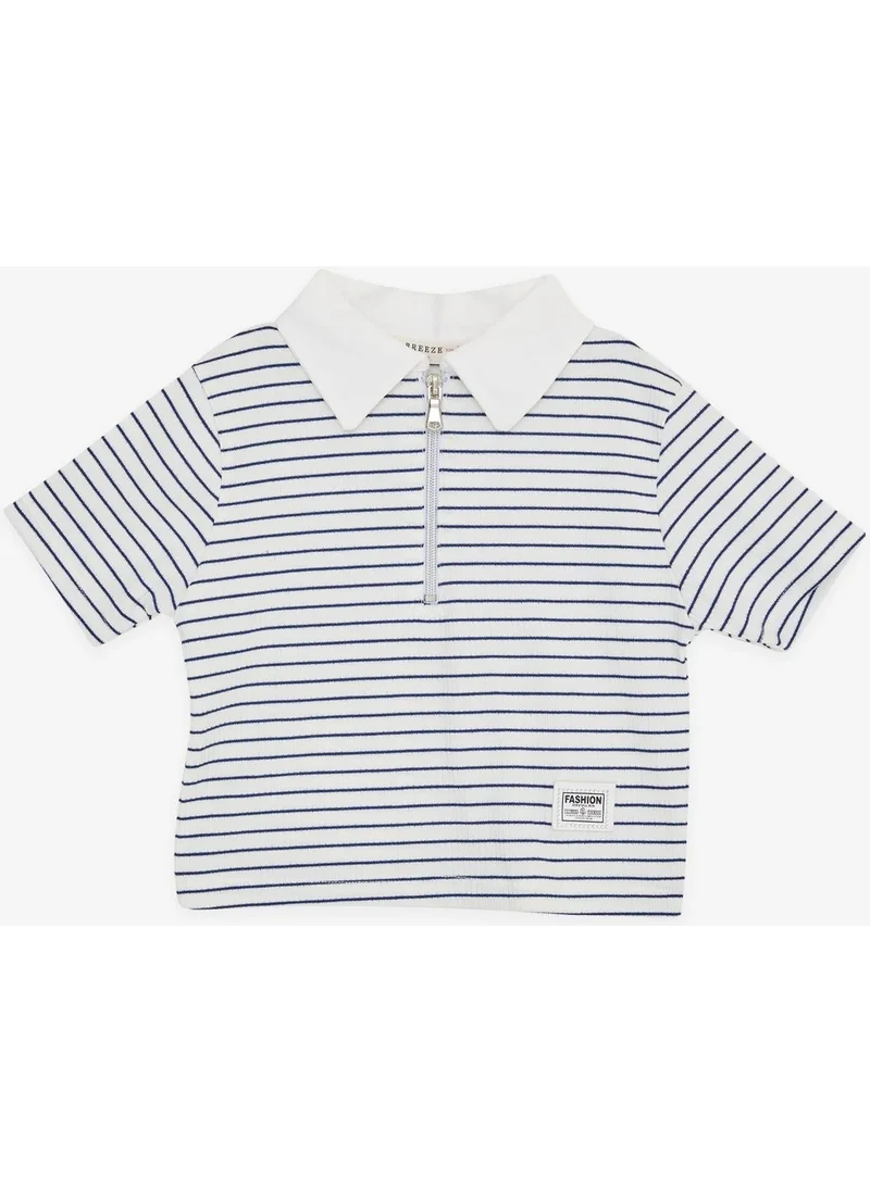 بريز Girl's Crop T-Shirt Zippered Striped White (Age 9-14)