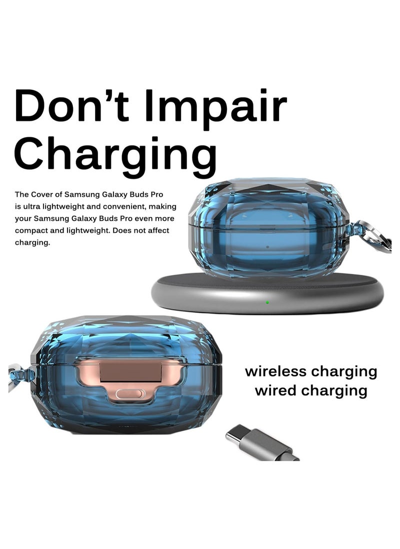 Compatible with Samsung Galaxy Buds FE Case (2023)/Galaxy Buds 2 Case/Galaxy Buds Pro Case/Galaxy Buds Live Case Hard PC Shockproof Case Crystal Shape Protective Cover with Keychain (Blue)