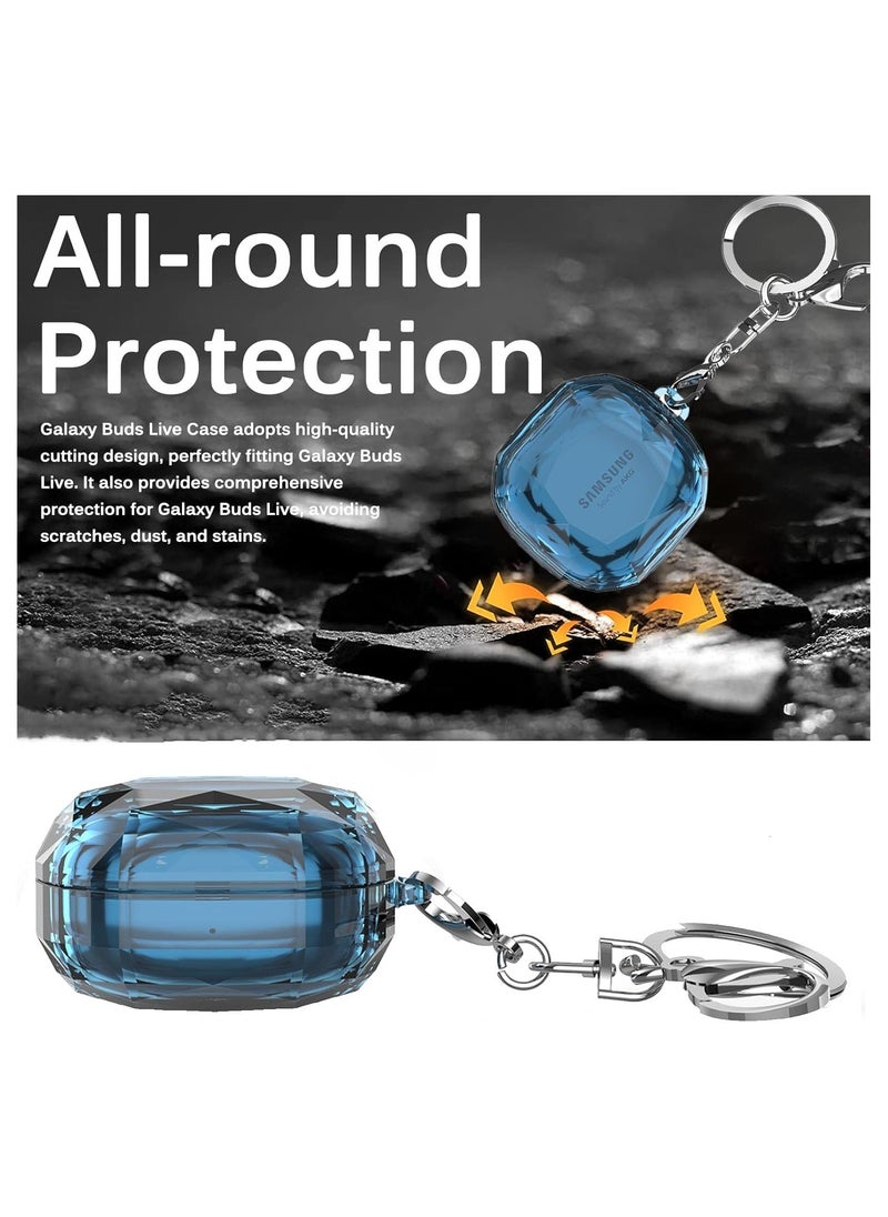 Compatible with Samsung Galaxy Buds FE Case (2023)/Galaxy Buds 2 Case/Galaxy Buds Pro Case/Galaxy Buds Live Case Hard PC Shockproof Case Crystal Shape Protective Cover with Keychain (Blue)
