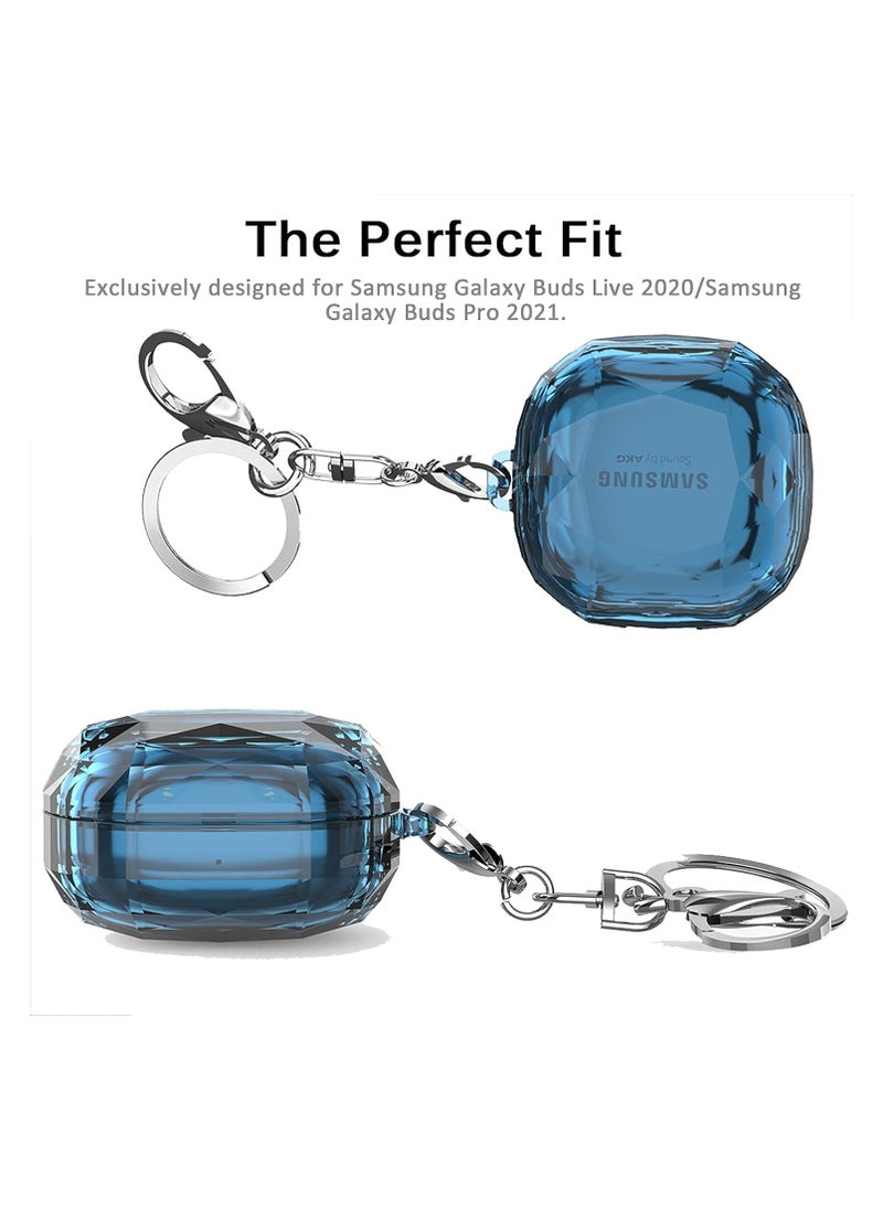 Compatible with Samsung Galaxy Buds FE Case (2023)/Galaxy Buds 2 Case/Galaxy Buds Pro Case/Galaxy Buds Live Case Hard PC Shockproof Case Crystal Shape Protective Cover with Keychain (Blue)