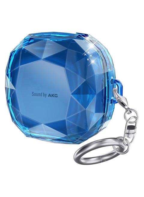 Compatible with Samsung Galaxy Buds FE Case (2023)/Galaxy Buds 2 Case/Galaxy Buds Pro Case/Galaxy Buds Live Case Hard PC Shockproof Case Crystal Shape Protective Cover with Keychain (Blue)