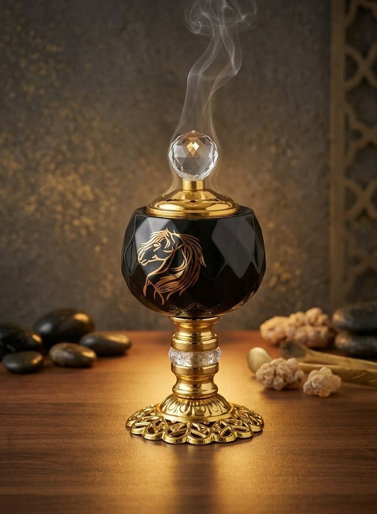 Elegant Black with Gold plated Crystal Bakhoor Burner with Artistic Horse Motif Edition for Home Decor, Spiritual Use and Gifting - KW1048 - Black - Image 2