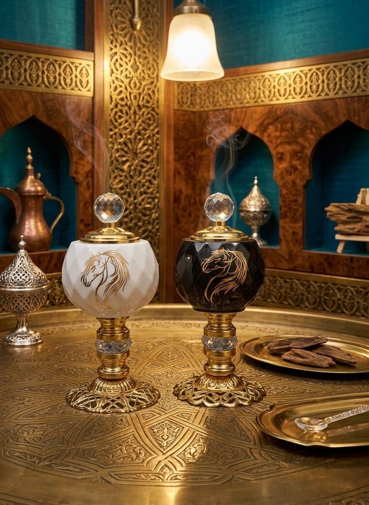 Elegant Black with Gold plated Crystal Bakhoor Burner with Artistic Horse Motif Edition for Home Decor, Spiritual Use and Gifting - KW1048 - Black - Image 4