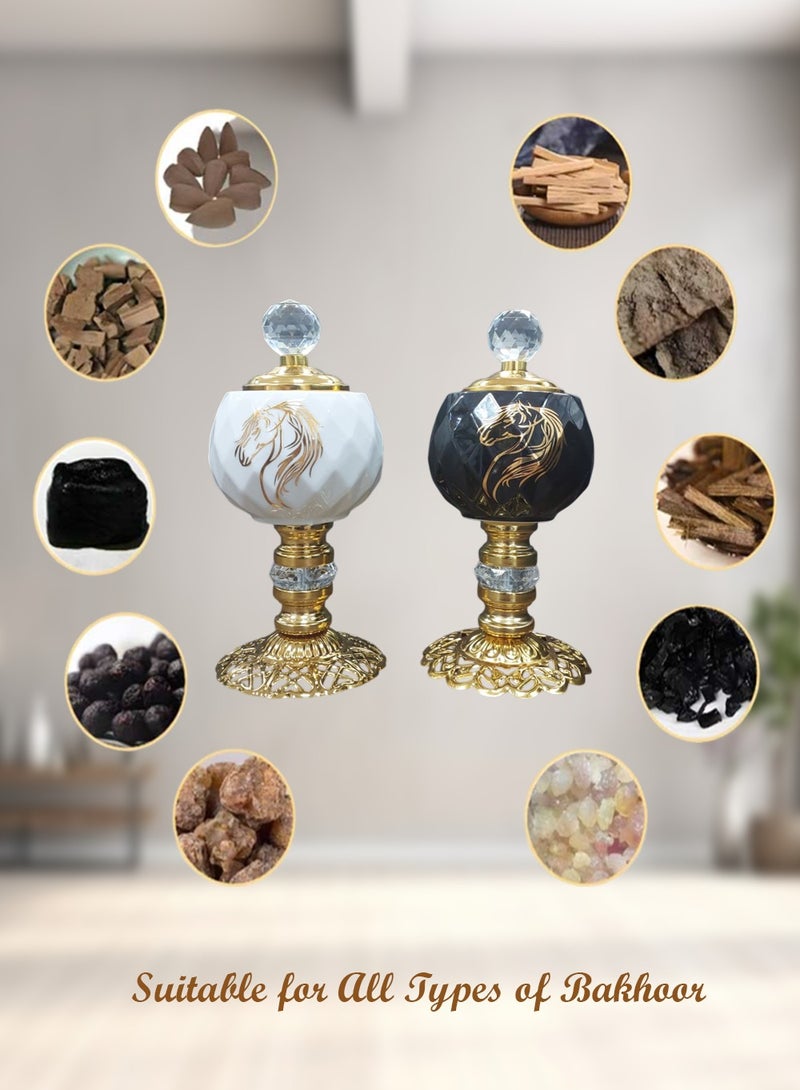 Elegant Black with Gold plated Crystal Bakhoor Burner with Artistic Horse Motif Edition for Home Decor, Spiritual Use and Gifting - KW1048 - Black - Image 5