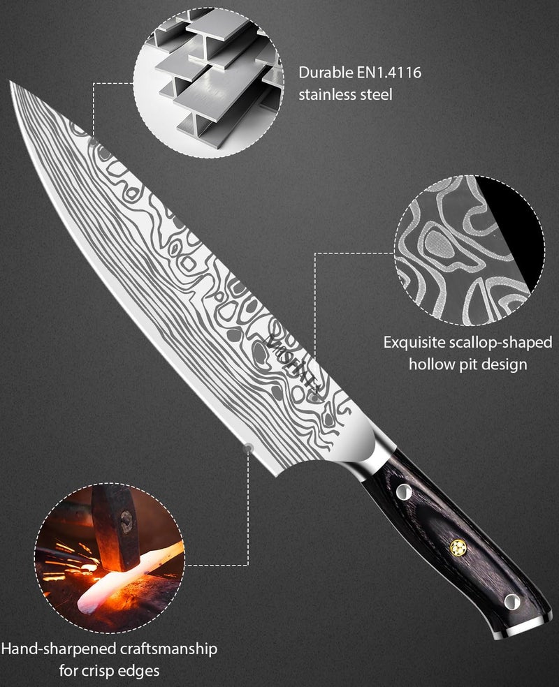 MOSFiATA 8" Super Sharp Professional Chef's Knife with Finger Guard and Knife Sharpener, German High Carbon Stainless Steel EN1.4116 with Micarta Handle and Gift Box - Image 3
