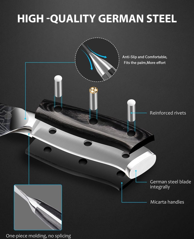 MOSFiATA 8" Super Sharp Professional Chef's Knife with Finger Guard and Knife Sharpener, German High Carbon Stainless Steel EN1.4116 with Micarta Handle and Gift Box - Image 5