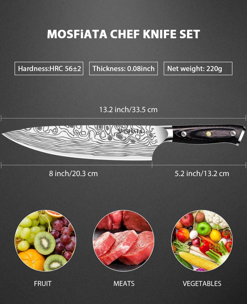 MOSFiATA 8" Super Sharp Professional Chef's Knife with Finger Guard and Knife Sharpener, German High Carbon Stainless Steel EN1.4116 with Micarta Handle and Gift Box - Image 4
