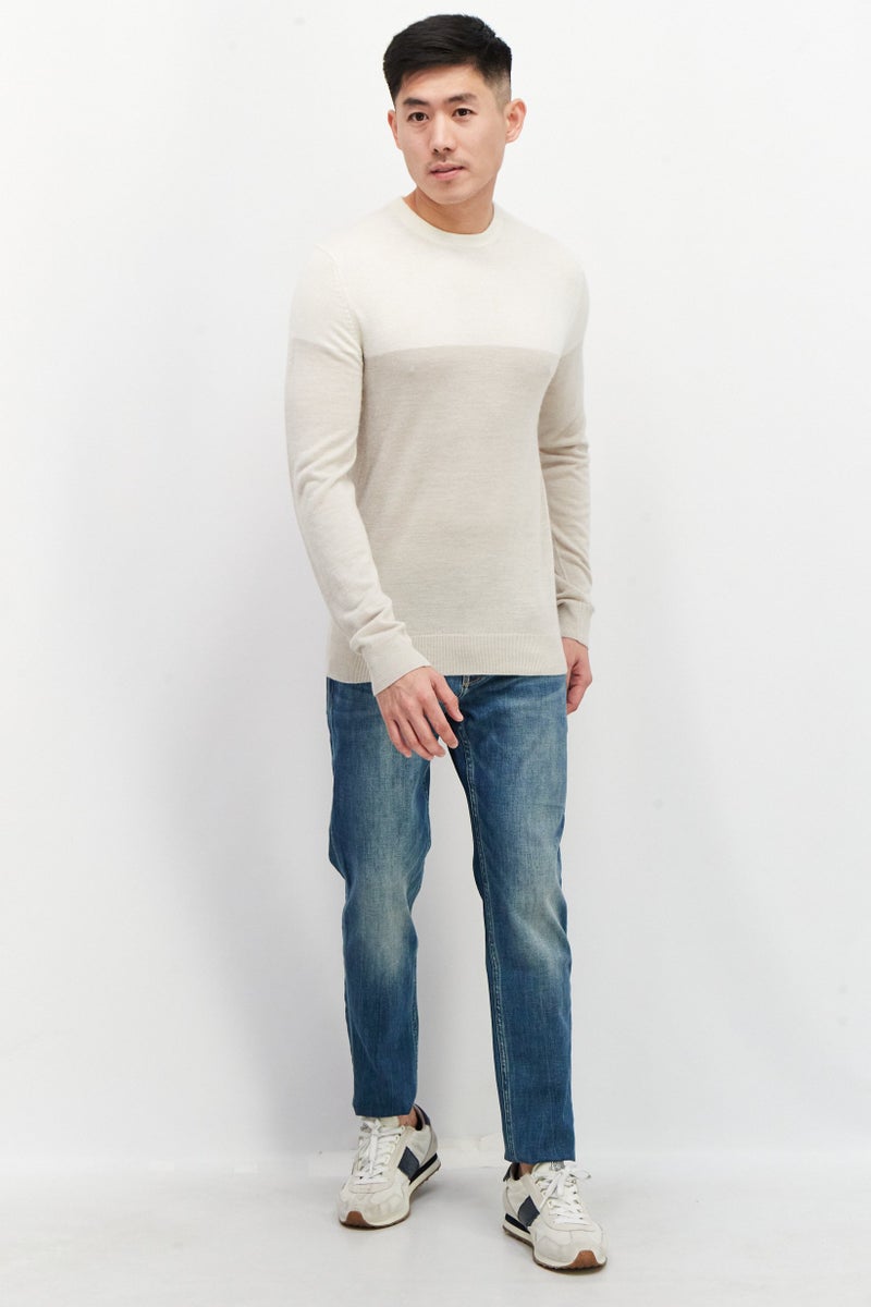 Celio سويت شيرتات صوفية للرجال بأكمام طويلة وياقة دائرية، بيج/كريم - Image 4