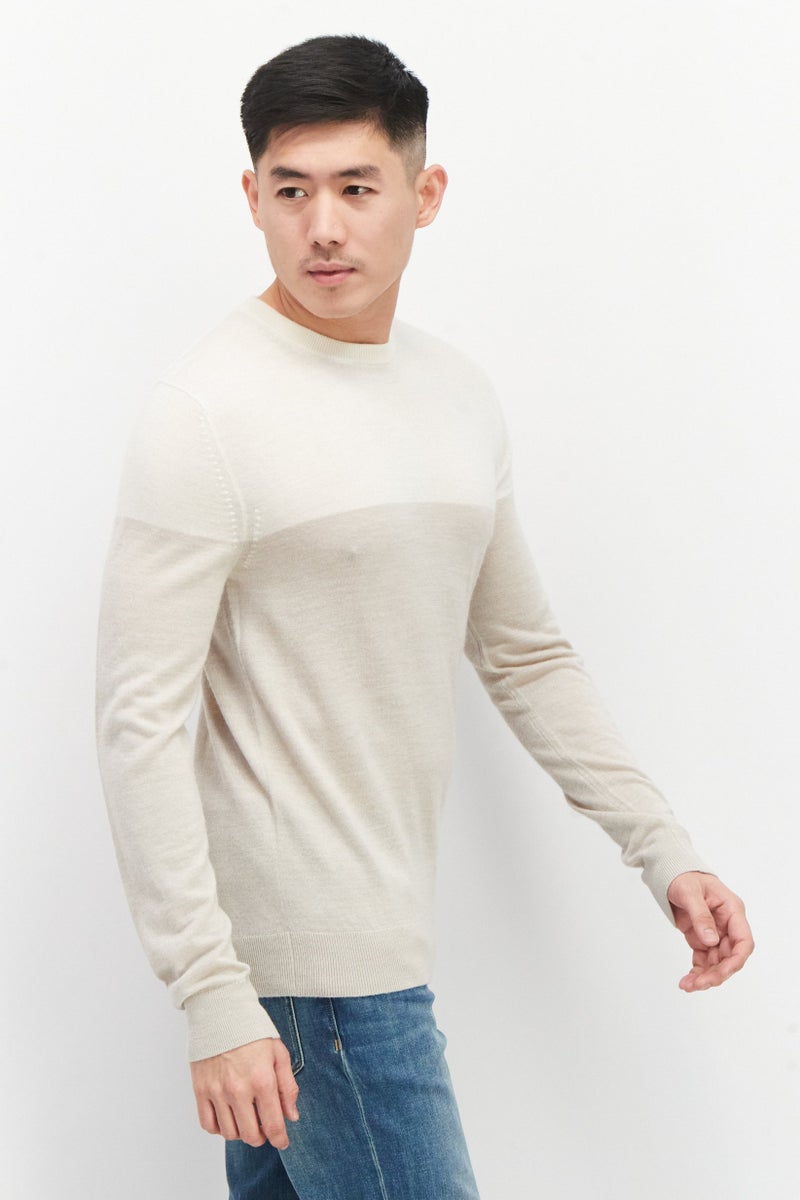 Celio سويت شيرتات صوفية للرجال بأكمام طويلة وياقة دائرية، بيج/كريم - Image 3