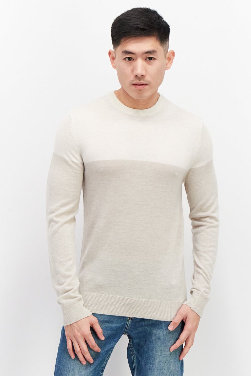 Celio سويت شيرتات صوفية للرجال بأكمام طويلة وياقة دائرية، بيج/كريم - Image 1