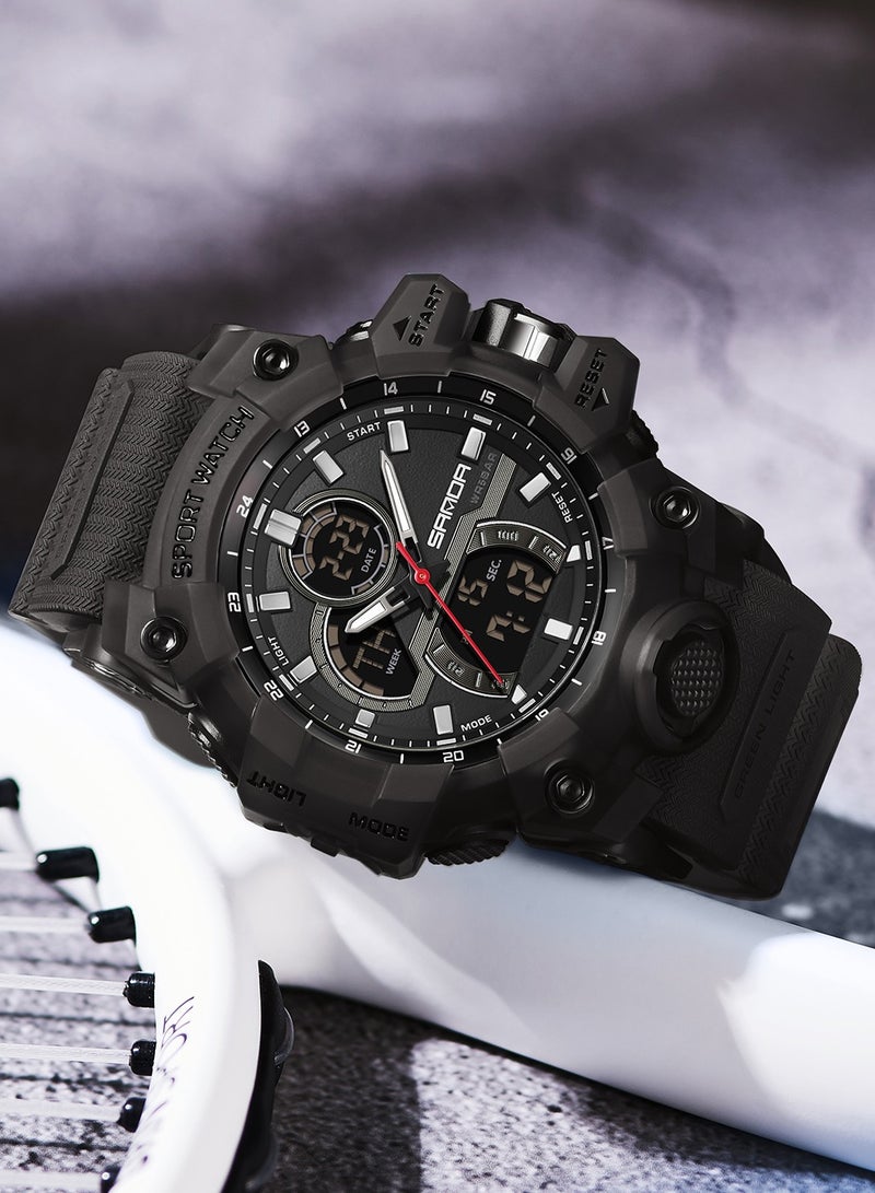 ساندا ساعة إلكترونية عصرية للرجال مزودة بشاشة مزدوجة متعددة الوظائف وإضاءة ليلية رائعة ورياضية خارجية مقاومة للماء - Image 2