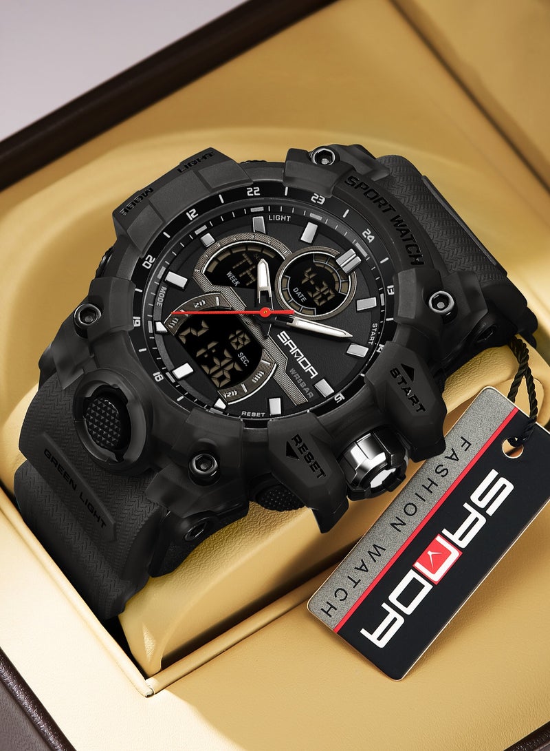 ساندا ساعة إلكترونية عصرية للرجال مزودة بشاشة مزدوجة متعددة الوظائف وإضاءة ليلية رائعة ورياضية خارجية مقاومة للماء - Image 1