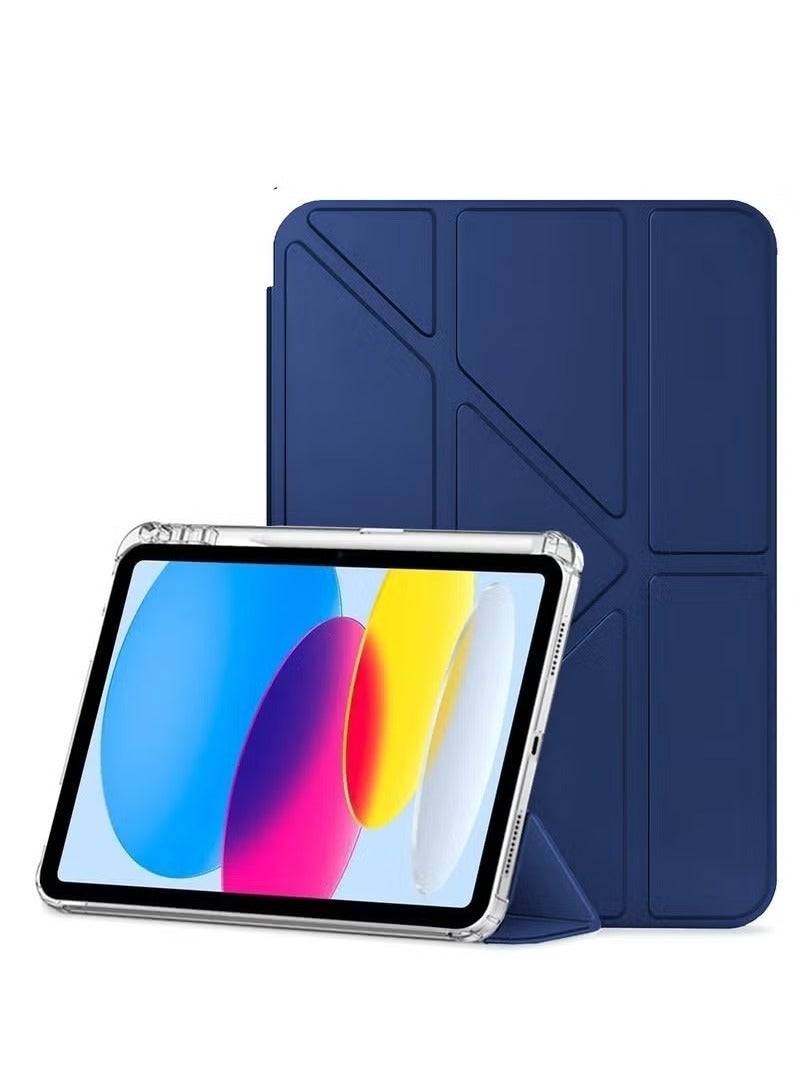 TIGER Apple iPad 2025 (11th Generation) A16 10.9 inch Symmetry 360 Smart Folio Series Auto Awake/Auto Sleep Leather Texture and Transparent Back with Pen Holder Case Cover - Navy Blue - Image 1