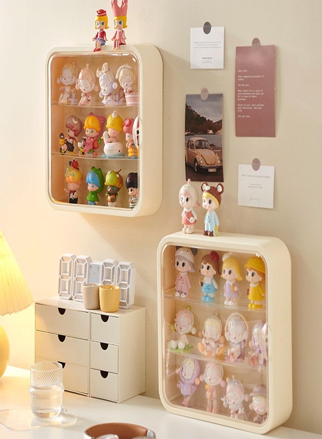 WMM Clear Display Case for Figures, Wall-Mounted Doll Storage Box, Adjustable Display Stand with Door Dust and Moisture Proof Suitable for Lego Collectibles Action Figures Pop Mart (Cream) - Image 2