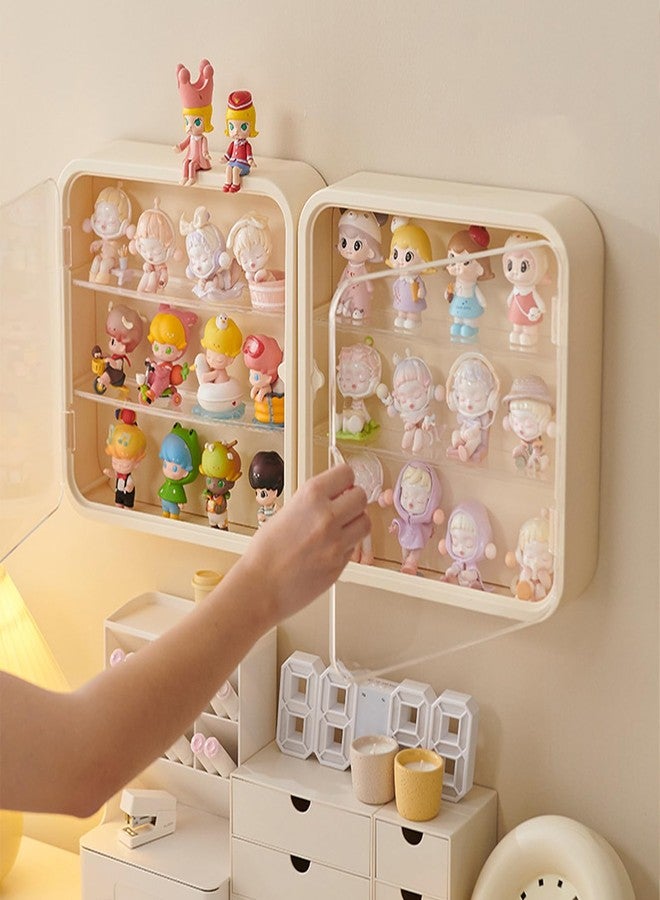 WMM Clear Display Case for Figures, Wall-Mounted Doll Storage Box, Adjustable Display Stand with Door Dust and Moisture Proof Suitable for Lego Collectibles Action Figures Pop Mart (Cream) - Image 5