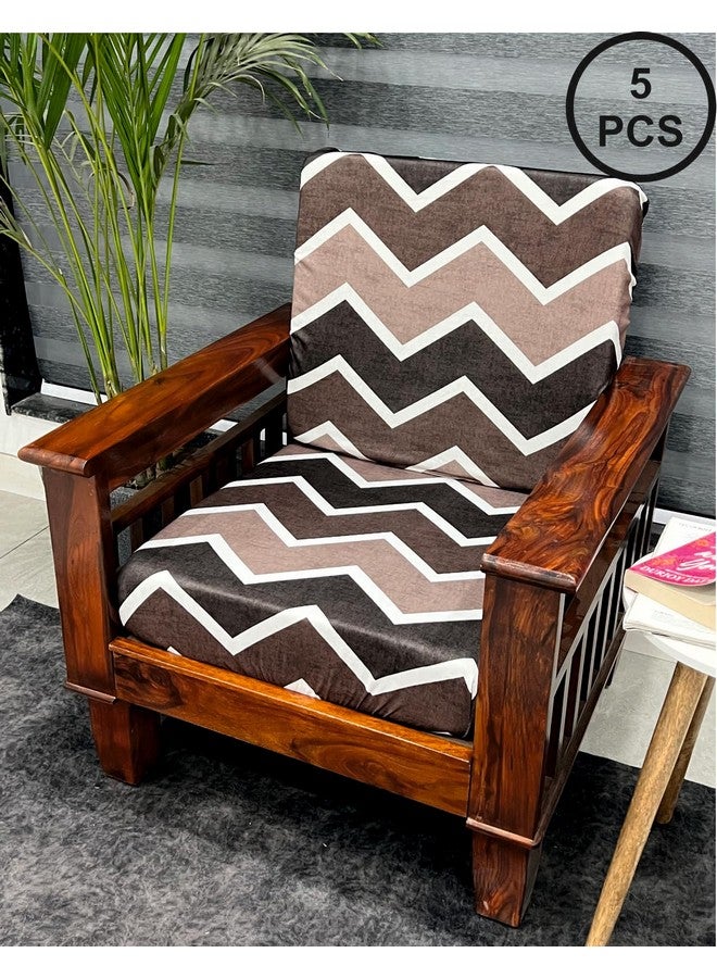 ohello® Stretchable/Spandex Printed Sofa Slip Cover, Pack of 5 Sofa seat Covers can use for livingroom, Couch, Wooden Sofas & Offices (Brown & White, SSC_911) - Image 1
