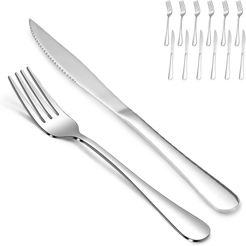 SANTUO 12 Piece Silverware Set with 6 Steak Knives and 6 Dinner Forks,Flatware Set with Top Food Grade Stainless Steel,Tableware Cutlery Set For Home Restaurant Hotel, Mirror Finish, Dishwasher Safe - Image 1