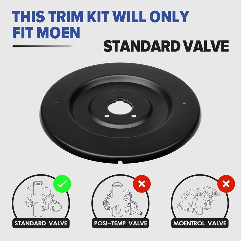 FIMXSD Escutcheon Replacement for Moen 16090 Chateau Collection, Shower Handle Cover Plate for One-Handle Tub and Shower Faucets (Black) - Image 2