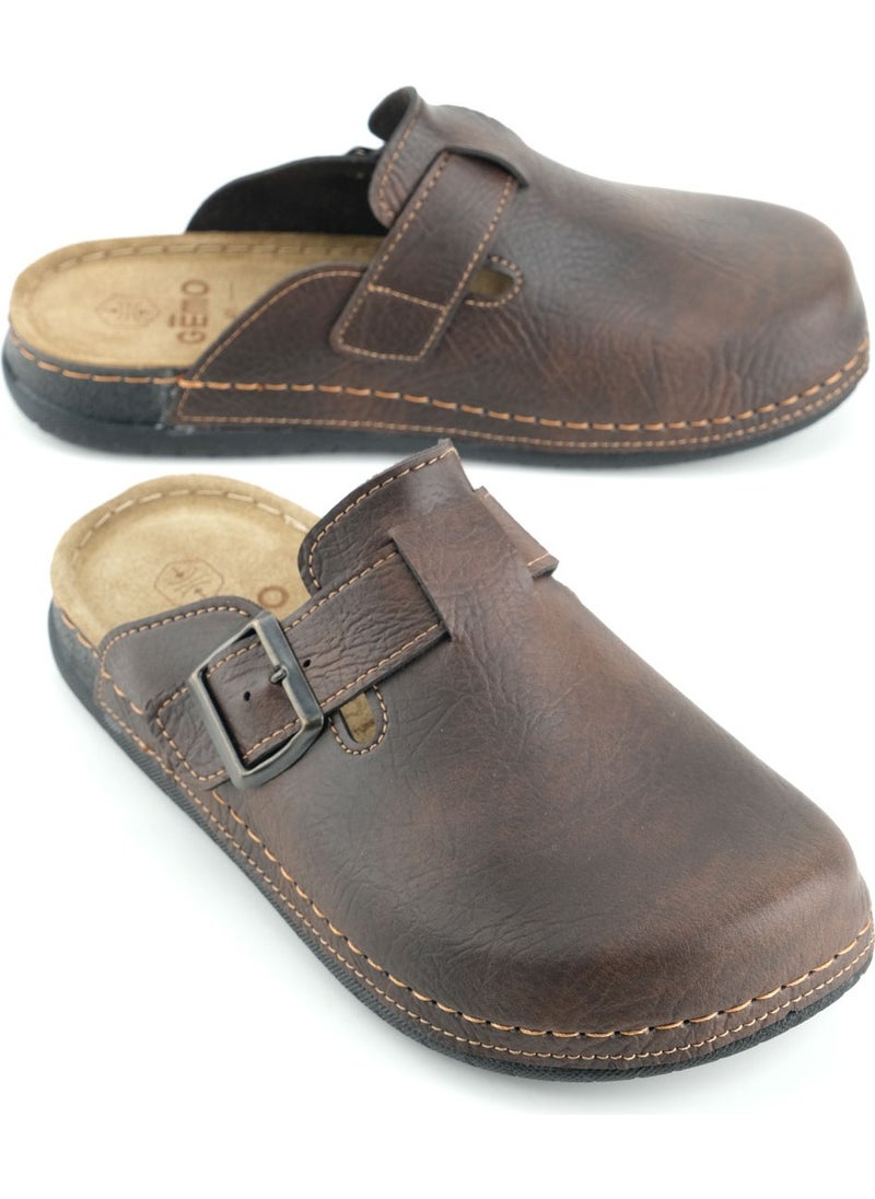 Gezer - Gemo Men's Insole Genuine Leather Single Buckle Adjustable Home Garden Daily Slippers - Image 1