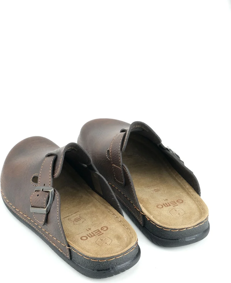 Gezer Gemo Men's Insole Genuine Leather Single Buckle Adjustable Home Garden Daily Slippers