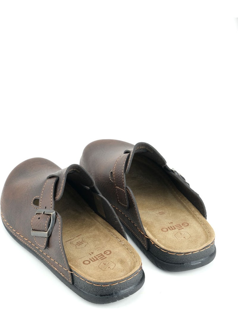 Gezer - Gemo Men's Insole Genuine Leather Single Buckle Adjustable Home Garden Daily Slippers - Image 1