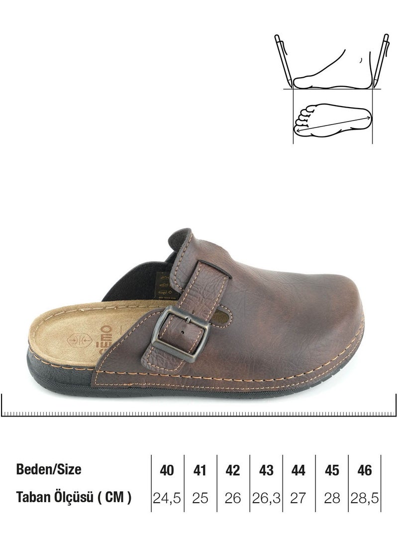 Gezer - Gemo Men's Insole Genuine Leather Single Buckle Adjustable Home Garden Daily Slippers - Image 1