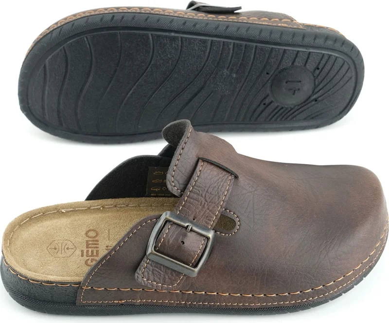 Gezer Gemo Men's Insole Genuine Leather Single Buckle Adjustable Home Garden Daily Slippers
