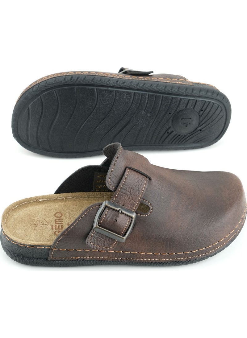 Gezer - Gemo Men's Insole Genuine Leather Single Buckle Adjustable Home Garden Daily Slippers - Image 1