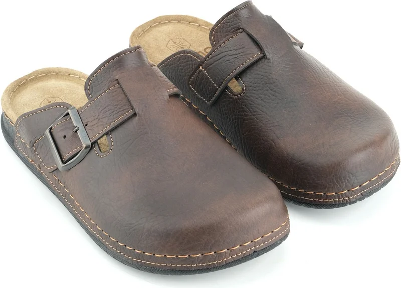 Gezer Gemo Men's Insole Genuine Leather Single Buckle Adjustable Home Garden Daily Slippers