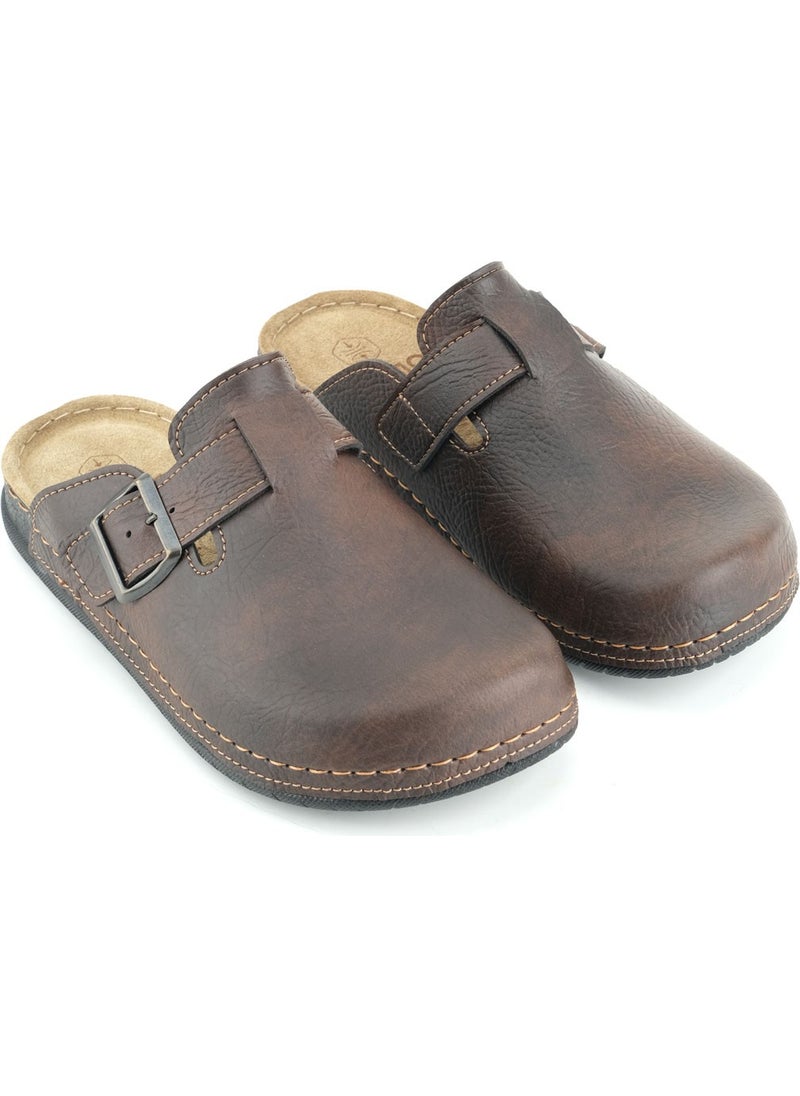 Gezer - Gemo Men's Insole Genuine Leather Single Buckle Adjustable Home Garden Daily Slippers - Image 1