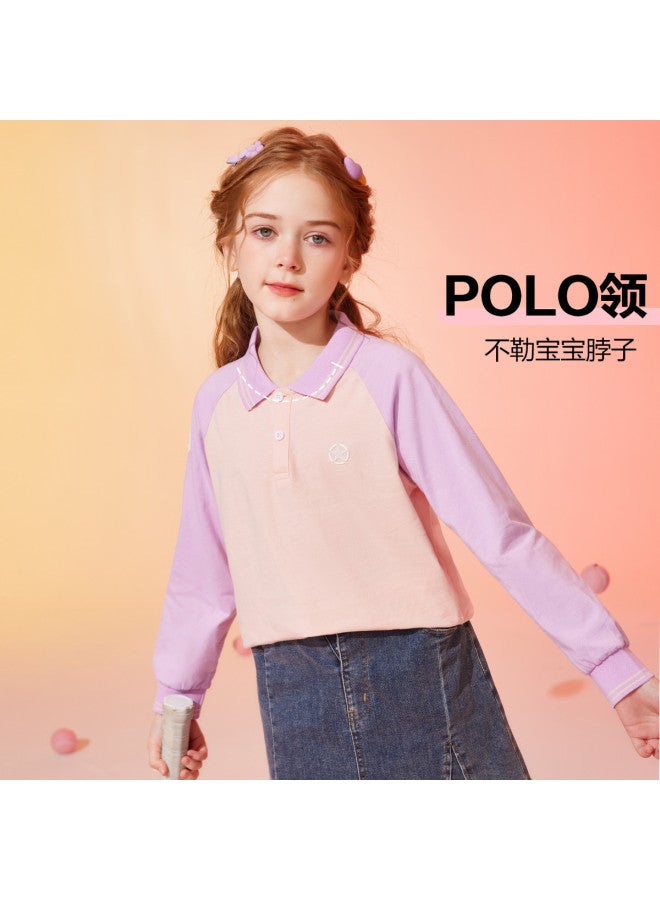 ASK JUNIOR Parent-child Matching Long-sleeved T-shirt, New Autumn Collection, Children's Girls' Color-blocking Polo Shirt, Sporty Running Style T-shirt - Image 4