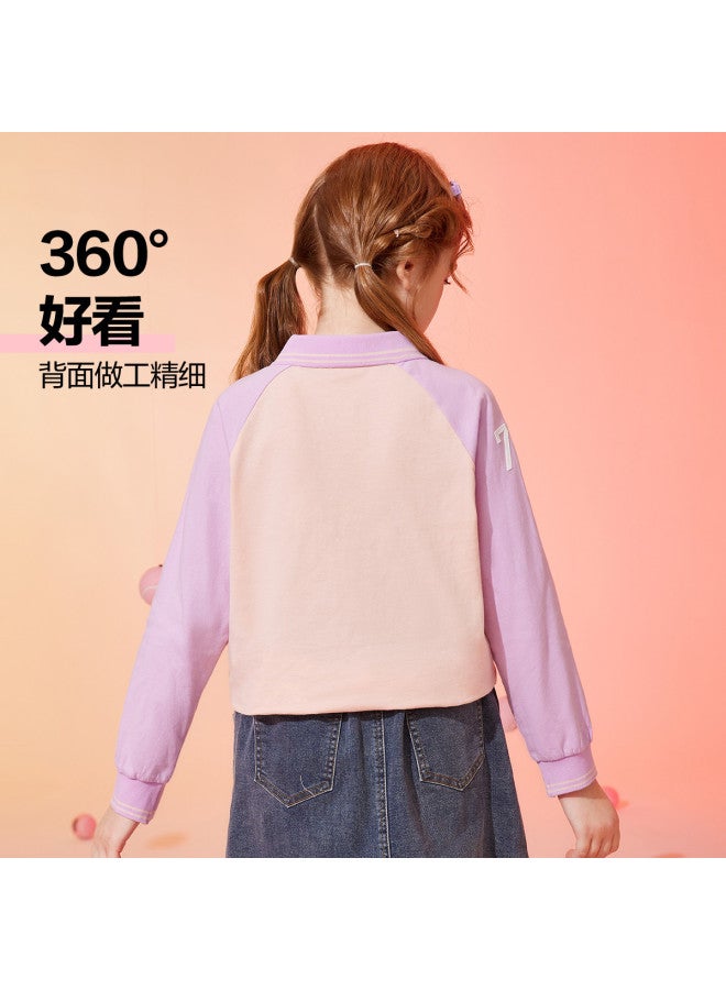 ASK JUNIOR Parent-child Matching Long-sleeved T-shirt, New Autumn Collection, Children's Girls' Color-blocking Polo Shirt, Sporty Running Style T-shirt - Image 5