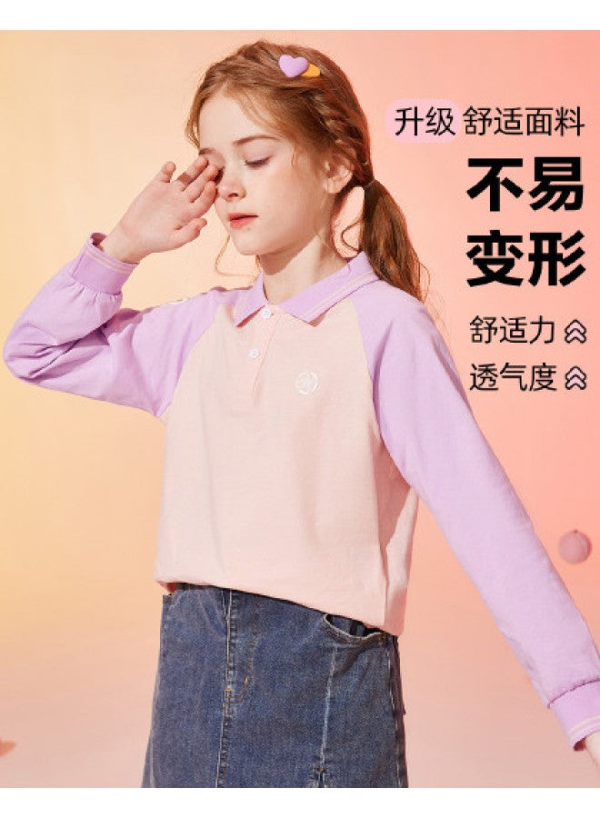 ASK JUNIOR Parent-child Matching Long-sleeved T-shirt, New Autumn Collection, Children's Girls' Color-blocking Polo Shirt, Sporty Running Style T-shirt - Image 1