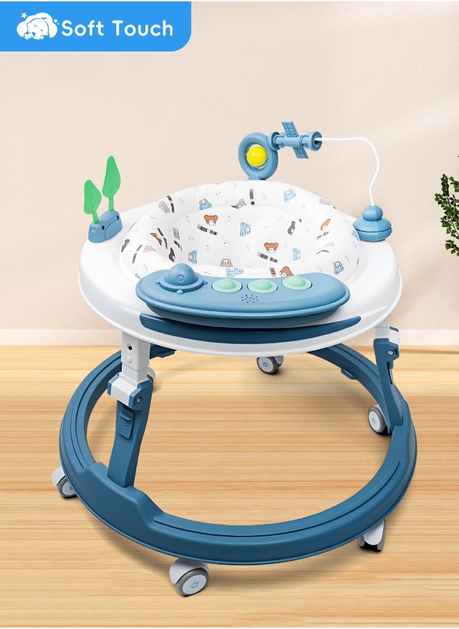 Soft Touch Foldable Baby Walker with Wheels Baby Round Walker With Musical Toy 360 Degree Swivel Seat Detachable Toys Infant Walker for 6-18 Months Boys and Girls  - Image 1