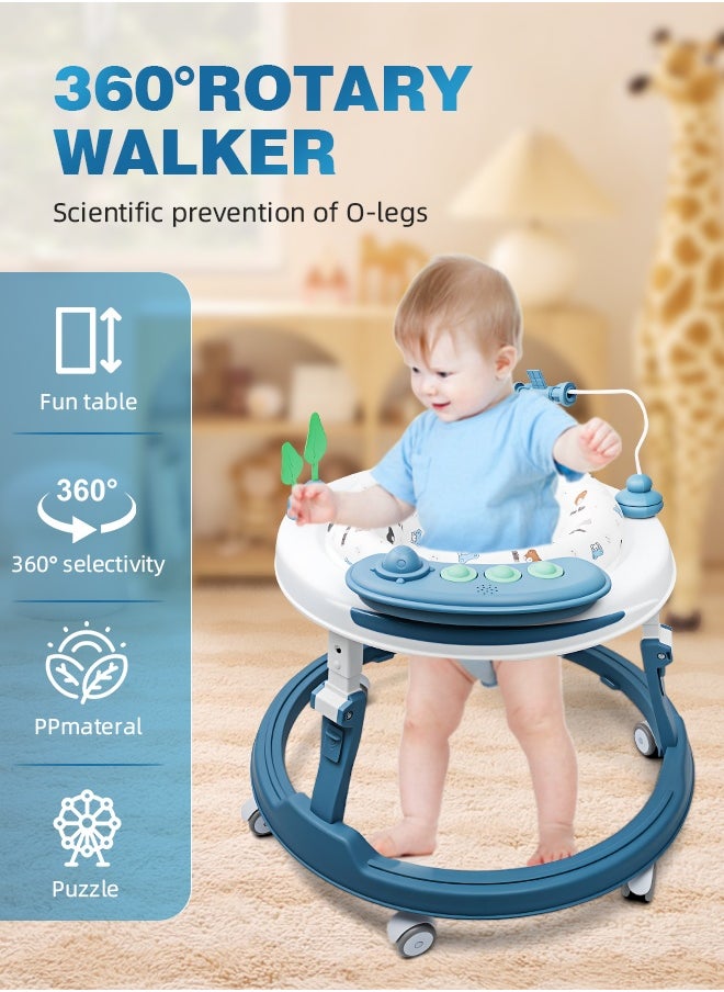 Soft Touch Foldable Baby Walker with Wheels Baby Round Walker With Musical Toy 360 Degree Swivel Seat Detachable Toys Infant Walker for 6-18 Months Boys and Girls  - Image 3