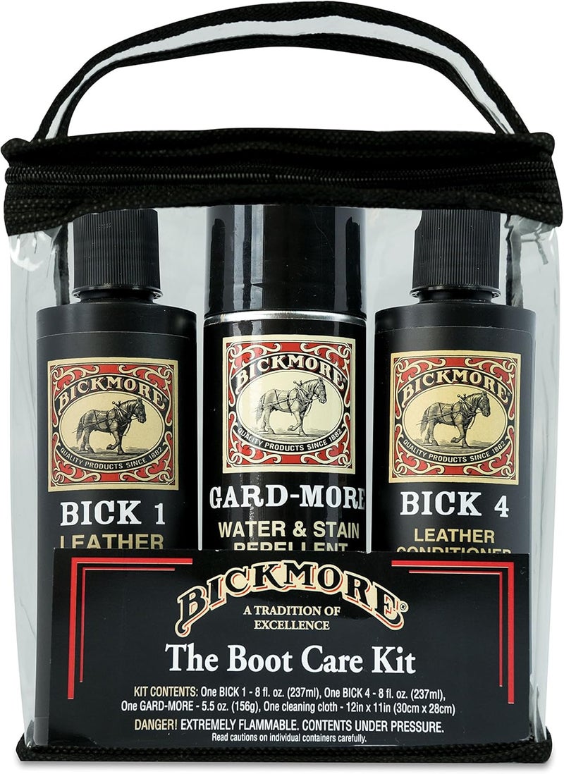 Bickmore Boot Care Kit - Includes Bick 1 Leather Cleaner, Bick 4 Leather Conditioner & Gard-More Water & Stain Repellent - Image 1