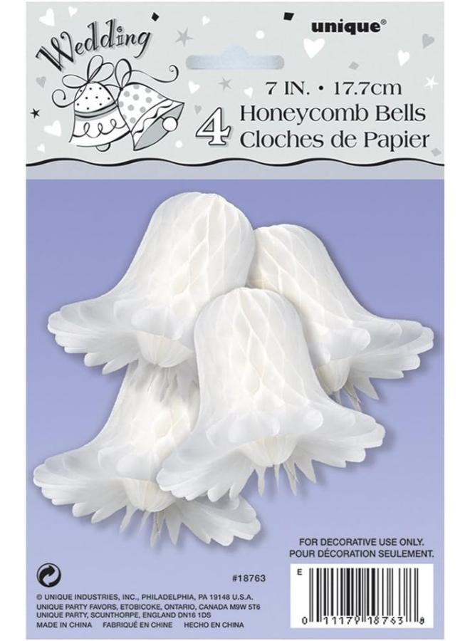 يونيك زينة فريدة من نوعها على شكل جرس زفاف أبيض على شكل خلية نحل مقاس 7 بوصات، 4 قطع - Image 1