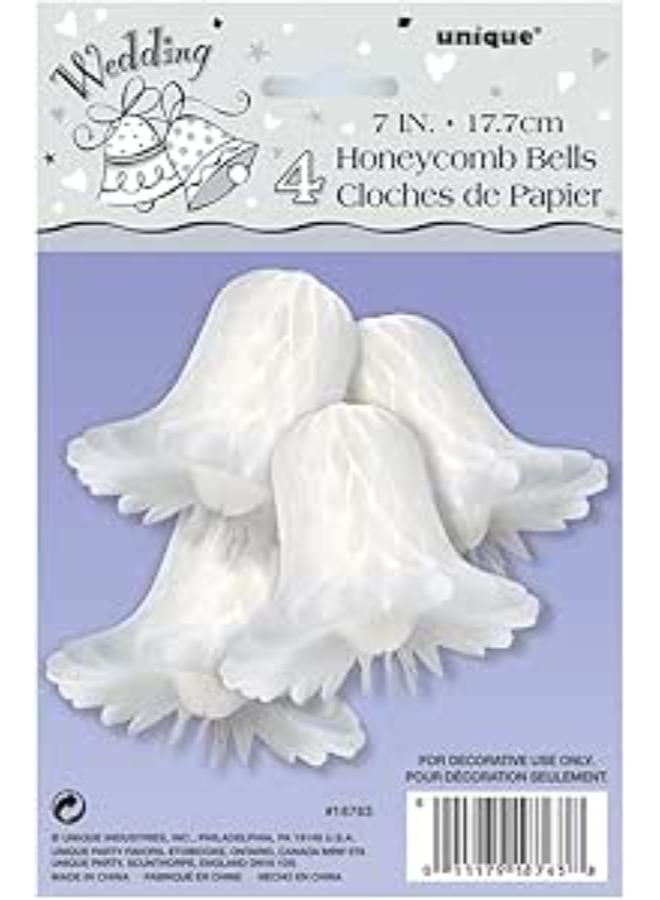 يونيك زينة فريدة من نوعها على شكل جرس زفاف أبيض على شكل خلية نحل مقاس 7 بوصات، 4 قطع - Image 5