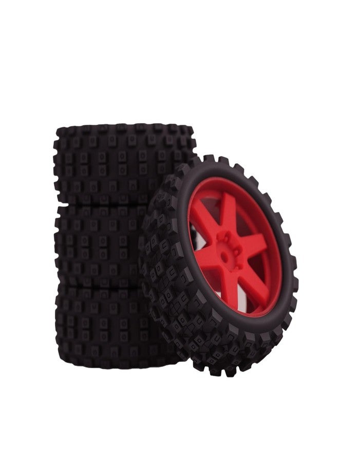NMNRC Hexagonal Style Pre Glued Wheel and Tires Plastic Rim Rubber for 1/18 Typhon Grom 223S Series Upgrades Part Red - Image 1