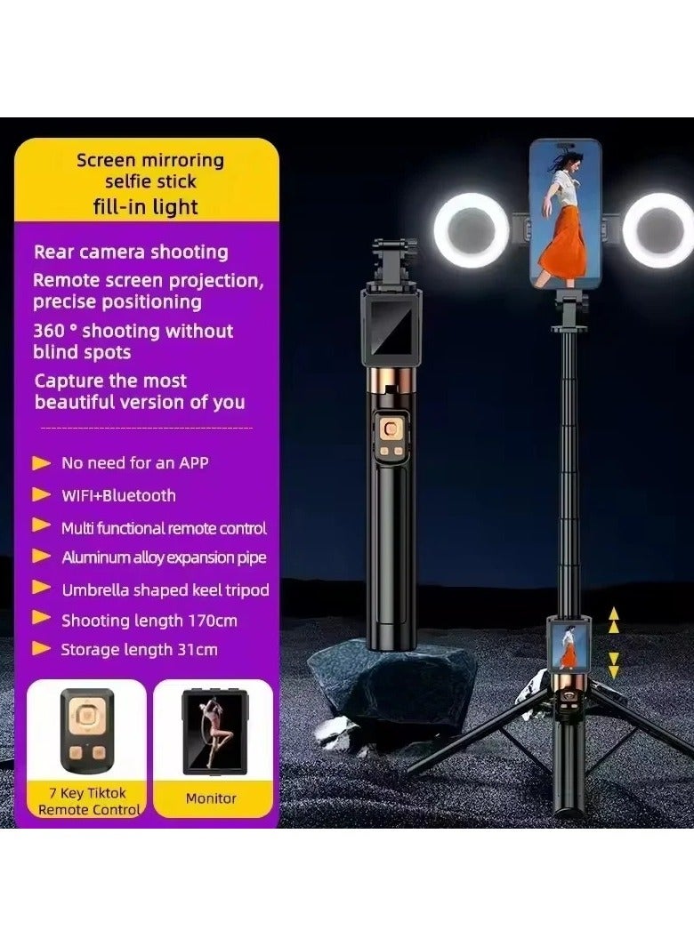 CL-07 New Selfie Stick With Fill Light Extendable Selfie Stick Tripod for Phone with Display Screen and Remote Control - Image 2