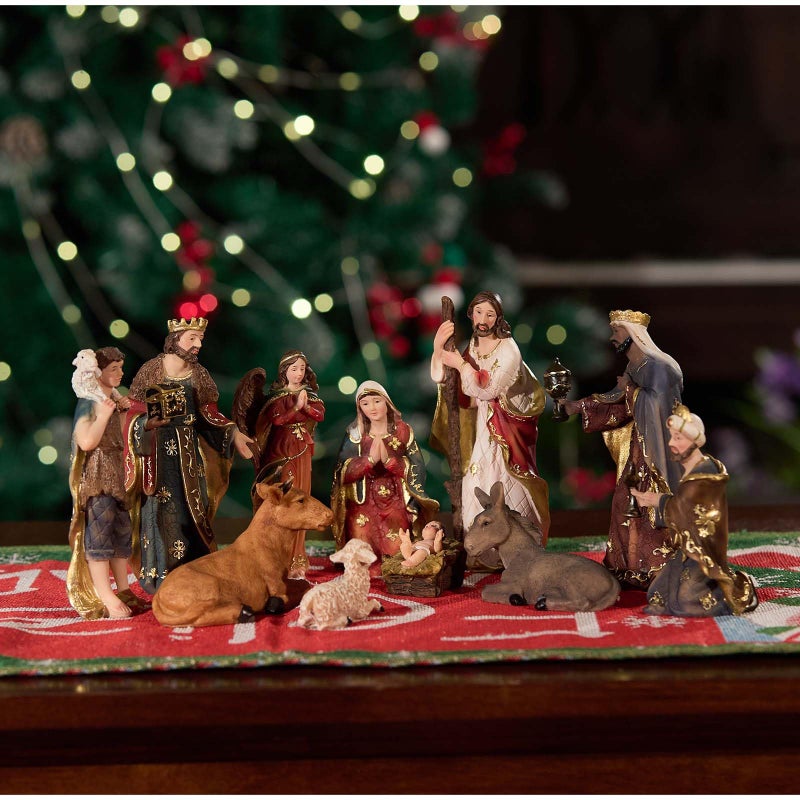 Zayton Nativity Set 6 inch Christmas Indoor 11 Piece Scene Statue Figurines Jesus Manger Crib Ornament Church Xmas Gift Home Catholic Religious Decoration Gift - Image 1
