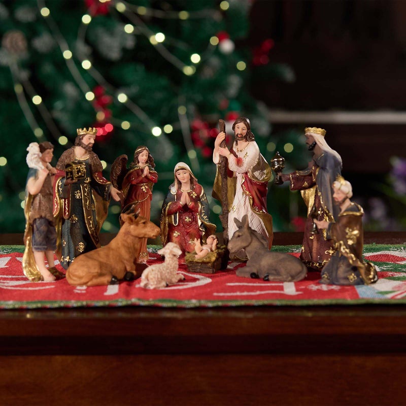 Zayton Nativity Set 6 inch Christmas Indoor 11 Piece Scene Statue Figurines Jesus Manger Crib Ornament Church Xmas Gift Home Catholic Religious Decoration Gift - Image 3