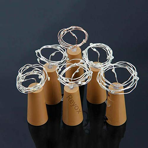 Reyox 20 LED Wine Bottle Cork Lights Copper Wire String Lights 2M Battery Operated Wine Bottle Fairy Lights Bottle IY Christmas Wedding Party Pack of 6 - Image 1